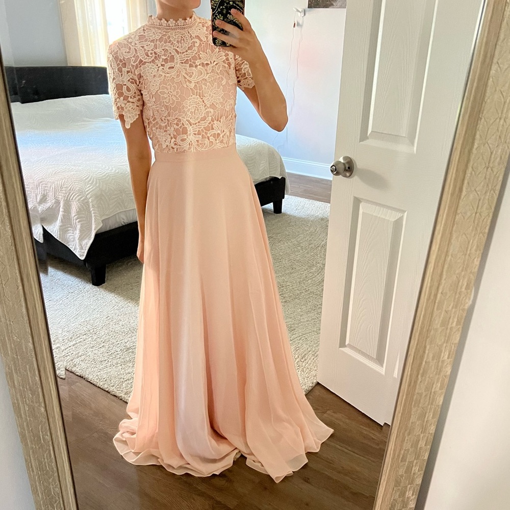 Pink lace maxi dress